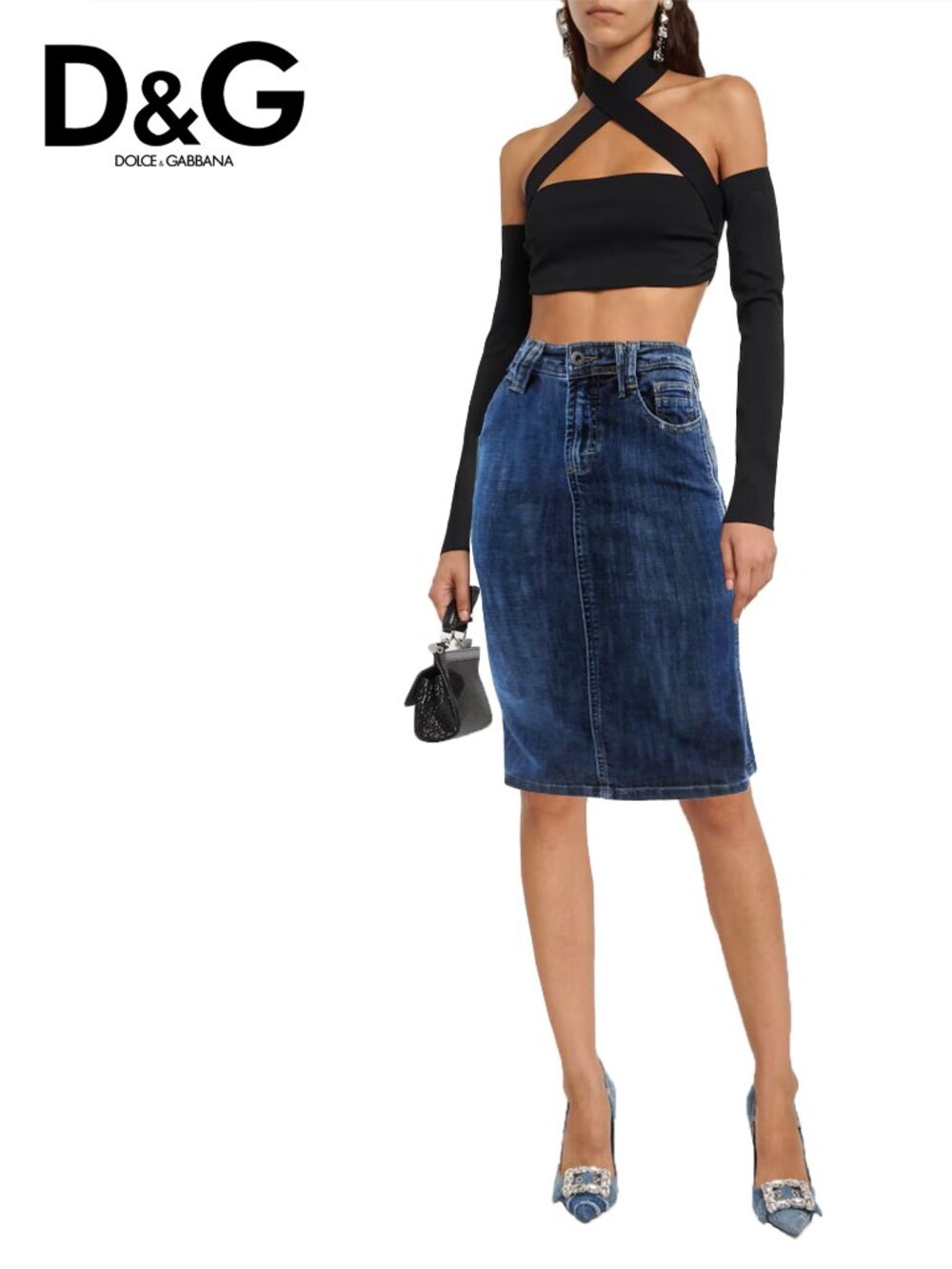 Fitted, knee-length denim pencil skirt by Dolce & Gabbana (D&G)